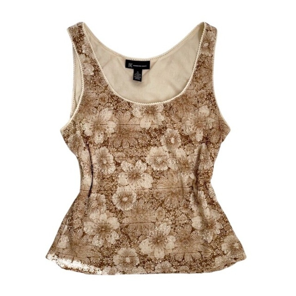 Vintage Y2K Beachy Surfer Toffee Cream Y2K Pixie Hawaiian Floral Print Tank